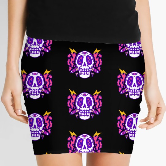Psychedelic Skull Head Women's Mini Skirts