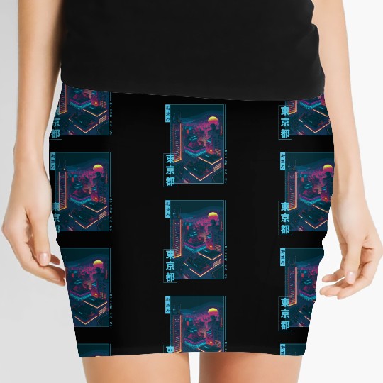 Retro Futurism Japanese Vaporwave City Tokyo Aesth Women's Mini Skirts