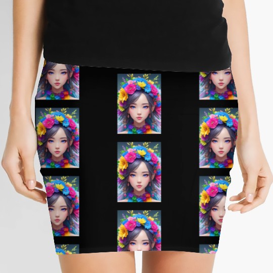 Spring Girl with a bouqet of flowers garland #15 Women's Mini Skirts