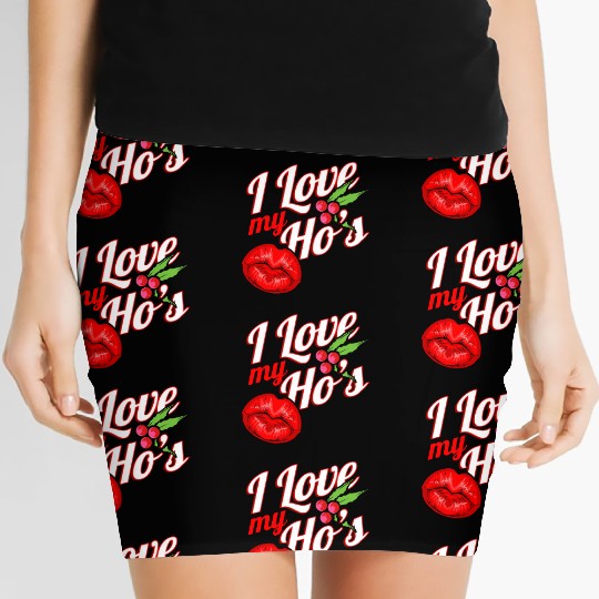 I Love My Ho s Kissing Mouth Mistletoe Christmas Women's Mini Skirts