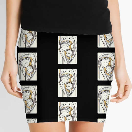 Abstract Line Art Mother and Child Design Women's Mini Skirts