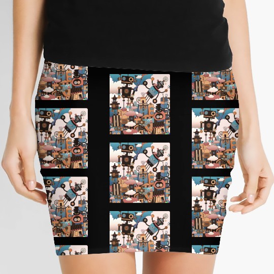 Robot City Cartoon Design Women's Mini Skirts
