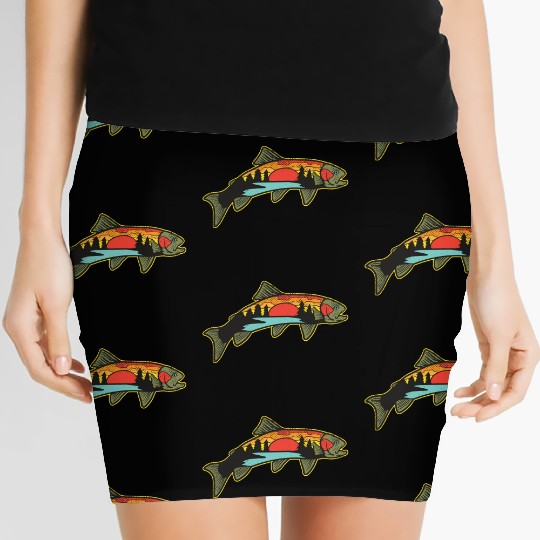 Trout Fishing Angler Nature Trout Bass Women's Mini Skirts