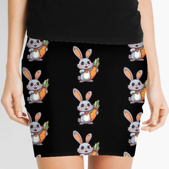 Carrot-Loving Easter Bunny: Cute 2D Design Women's Mini Skirts