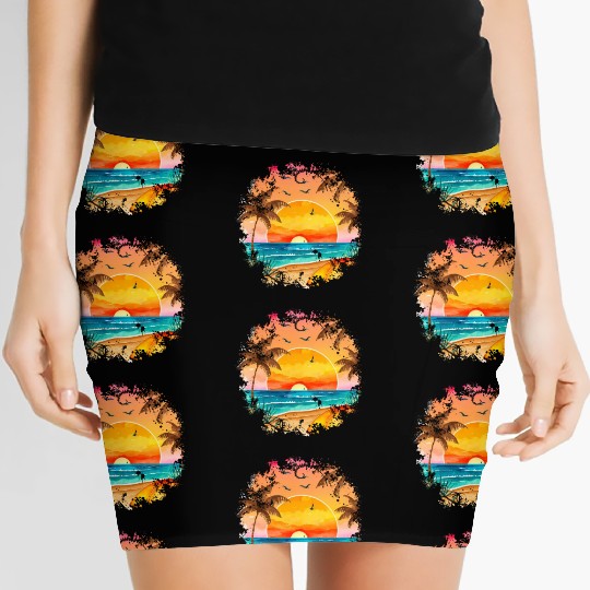 Beach Sunset Watercolor Design Art 6 Women's Mini Skirts