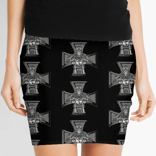 Biker Cross Motorcycle Emblem Skeleton Women's Mini Skirts