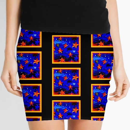 Bright Colored Orange Stars. Buy Now Women's Mini Skirts