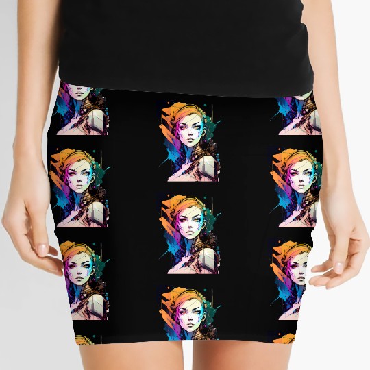 Glitch in the System A Cyberpunk Girl Illustrated Women's Mini Skirts
