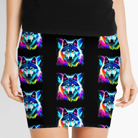 A cybernetic wolf in a futuristic art style Women's Mini Skirts
