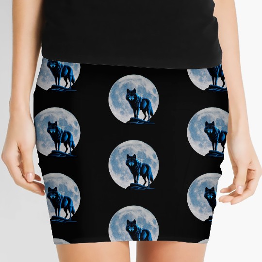 Wolf howling at the moon graphic Women's Mini Skirts