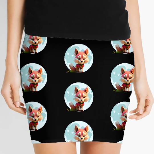 Wolf howling at the moon graphic Women's Mini Skirts
