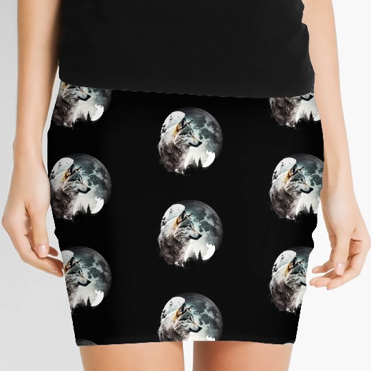 Wolf Moonlight Forest Wild Werewolf Watercolor 1 Women's Mini Skirts