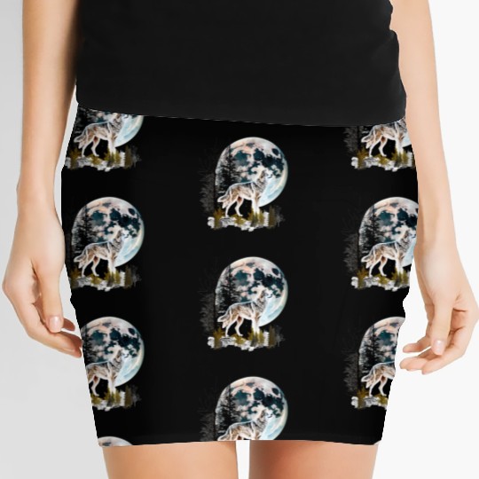 Wolf Moonlight Forest Wild Werewolf Watercolor 2 Women's Mini Skirts