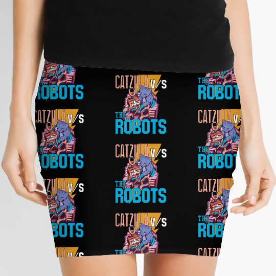Catzilla Versus Robot Women's Mini Skirts