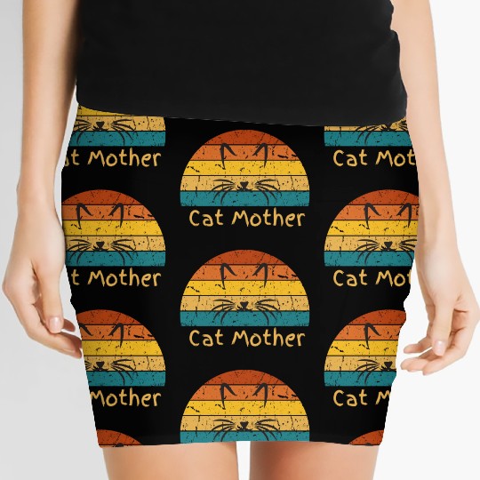 Cat Mother Funny Cat or Kitten Face Graphic Print Women's Mini Skirts
