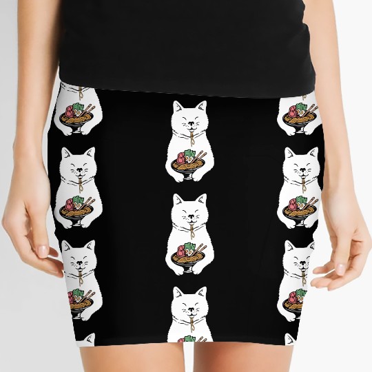 Cute Cat Eating Ramen Women's Mini Skirts