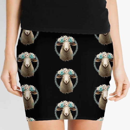 Flower Crown Sheep Floral Farm Animal Pet Women's Mini Skirts