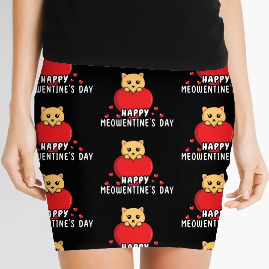 Cat Lover Love Meow Hearts Day Valentines Women's Mini Skirts