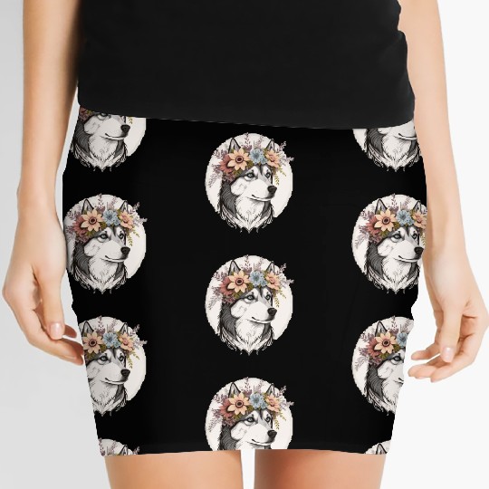 Cute Siberian Husky Flower Crown Pet Dog Breed Flo Women's Mini Skirts