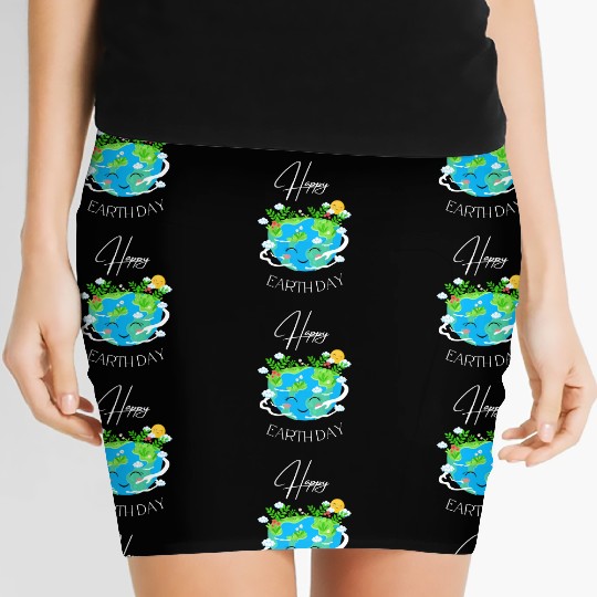 Green and Blue Happy Earth Day Women's Mini Skirts