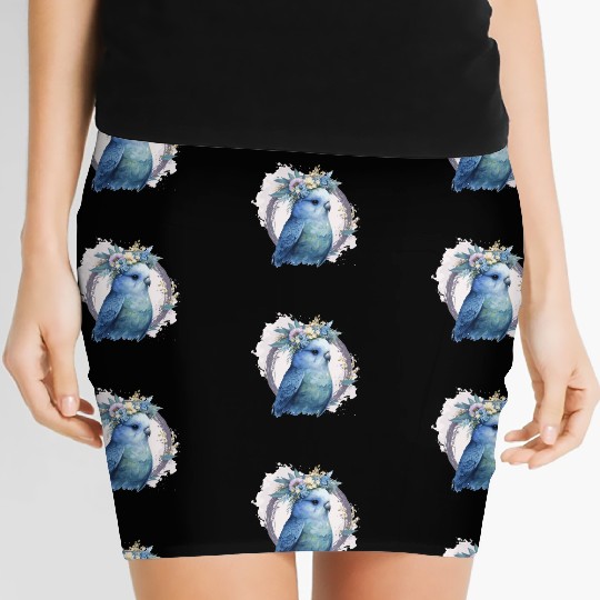 Cute Watercolor Parakeet Budgie Bird Flower Crown Women's Mini Skirts