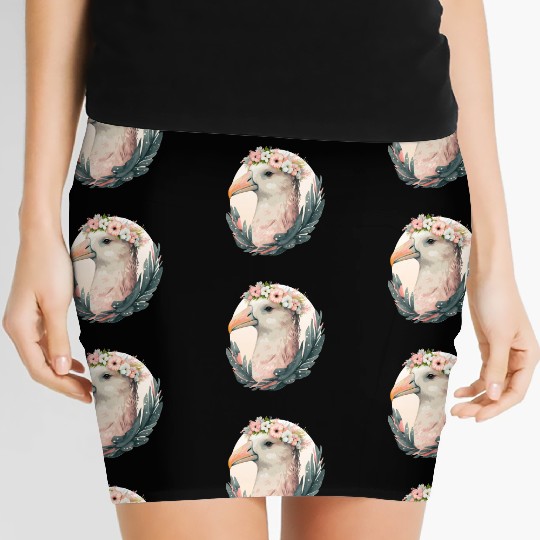 Cute Albatross Bird Flower Crown Floral Tropical B Women's Mini Skirts