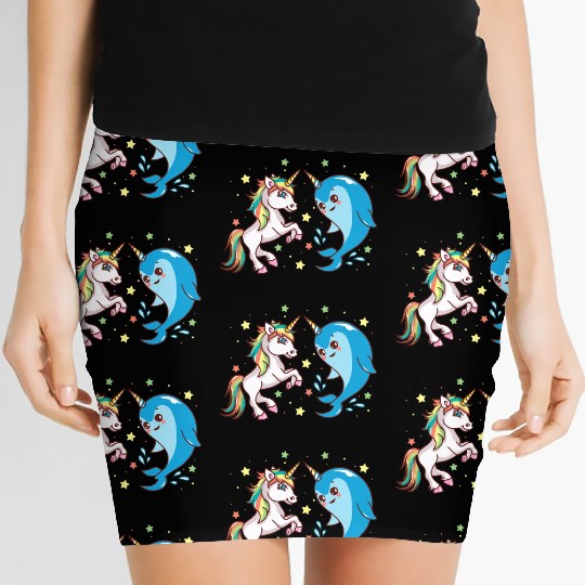 Cute Funny Horned Narwhal And Unicorn Friends Women's Mini Skirts