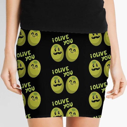 Green olives valentine olive you Women's Mini Skirts