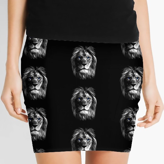 Black White Art Lion Head With Blue Eyes Women's Mini Skirts