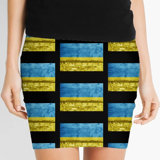 Brick wall with Ukraine flag Women's Mini Skirts