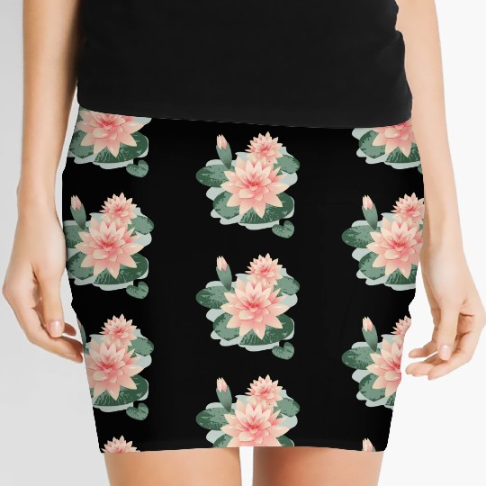 Water lily flower with bud in water lily pond Women's Mini Skirts