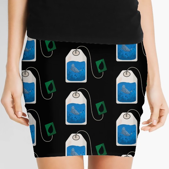 Funny seal swimming in a tea bag Women's Mini Skirts