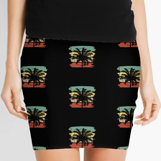 Cocoa Beach Florida Palm Tree Retro Artistic Women's Mini Skirts