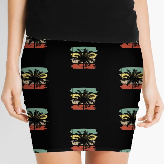 Cocoa Beach Florida Palm Tree Retro Artistic Women's Mini Skirts