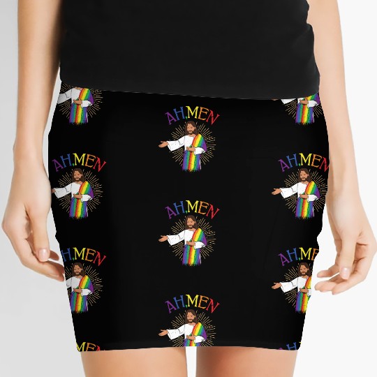 Men Funny Jesus Gay LGBTQ Rainbow LGBT Pride Month Women's Mini Skirts