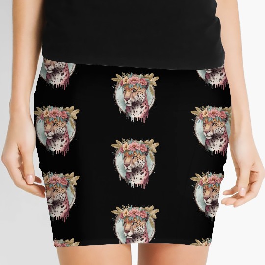 Flower Crown Jaguar Floral Animal Lovers Women's Mini Skirts