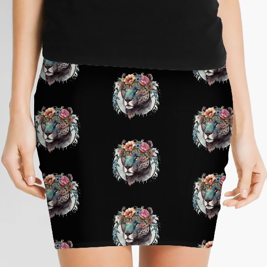 Cute Jaguar Flower Crown Africa Safari Animal Love Women's Mini Skirts