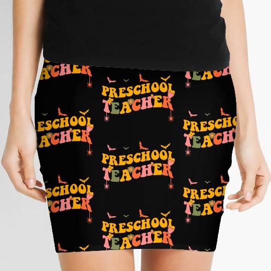 Funny Groovy Halloween Preschool Teacher Men Women Women's Mini Skirts