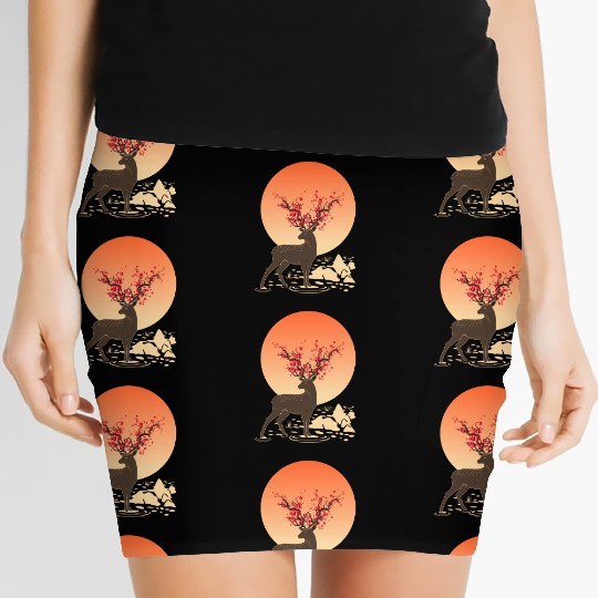 Sakura Deer Spirit Sika Deer Spirit Oriental Women's Mini Skirts