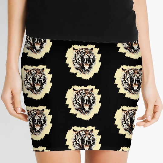 Cool tiger motif on background Women's Mini Skirts