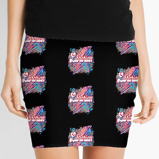 Leopard Lightning Bolt Librarian Teacher Book Women's Mini Skirts
