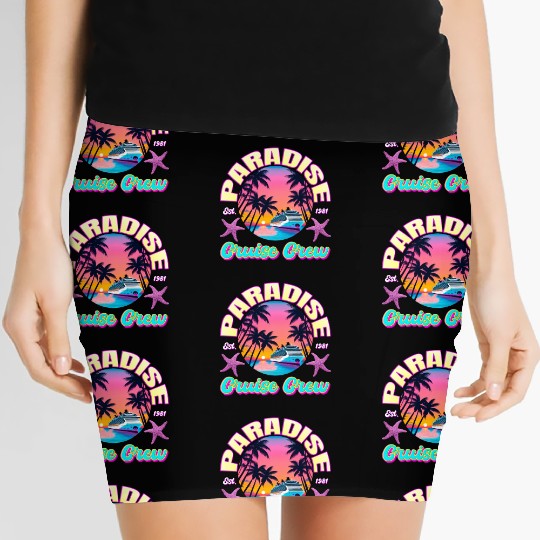 Paradise Cruise Crew-80's Miami Cruise Ship Design Women's Mini Skirts