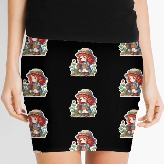 Cute Little girl farmer with flower Women's Mini Skirts