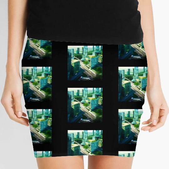 Green Horizon: A Vision of Sustainable Cityscape Women's Mini Skirts
