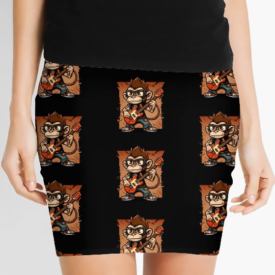 Monkey Chimpanzee Playing Acousitc Rock Guitar Women's Mini Skirts