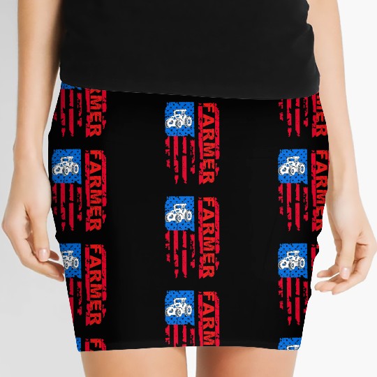 Farmer Farm USA Flag US Tractor funny mothers day Women's Mini Skirts