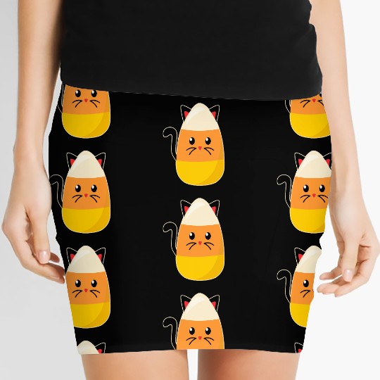 Candy Corn Cat Halloween Women's Mini Skirts
