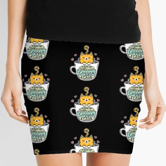Orange Cat Women Cat Lover Coffee Cats Women's Mini Skirts