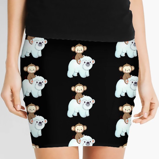 Monkey rides polar bear polar bear Women's Mini Skirts