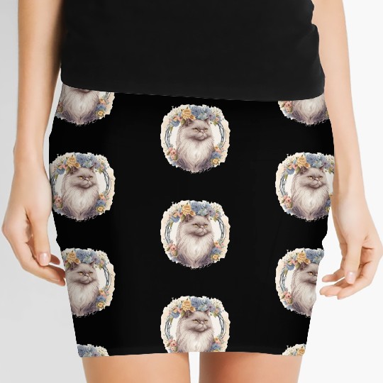 Cute Persian Cat Flower Crown Cats Pet Kitten Women's Mini Skirts